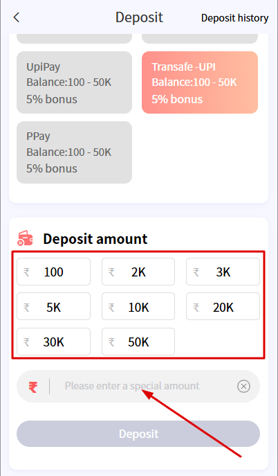 enter the deposit amount